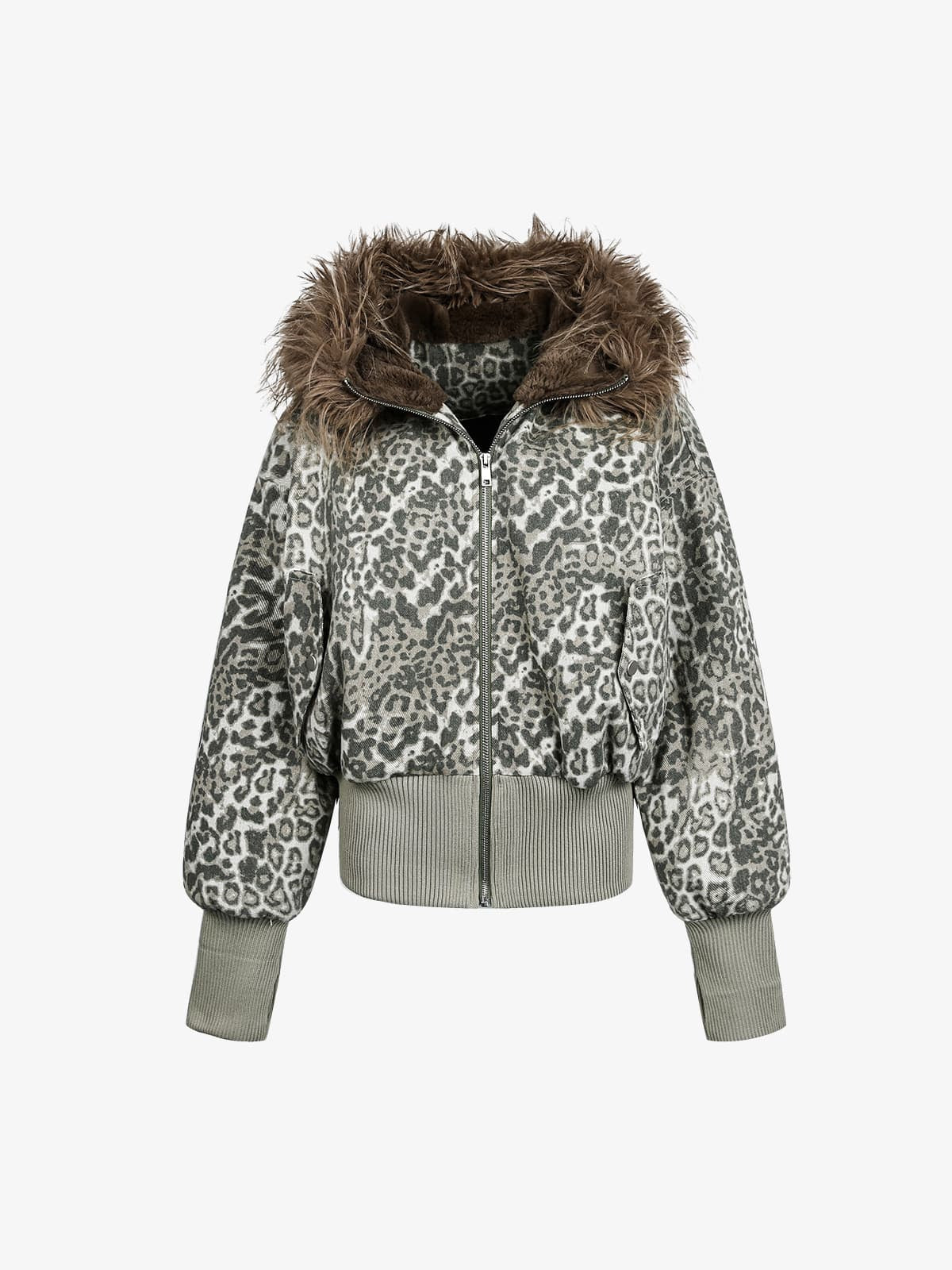 Retro Cheetah  Fur Collar Cotton Jacket