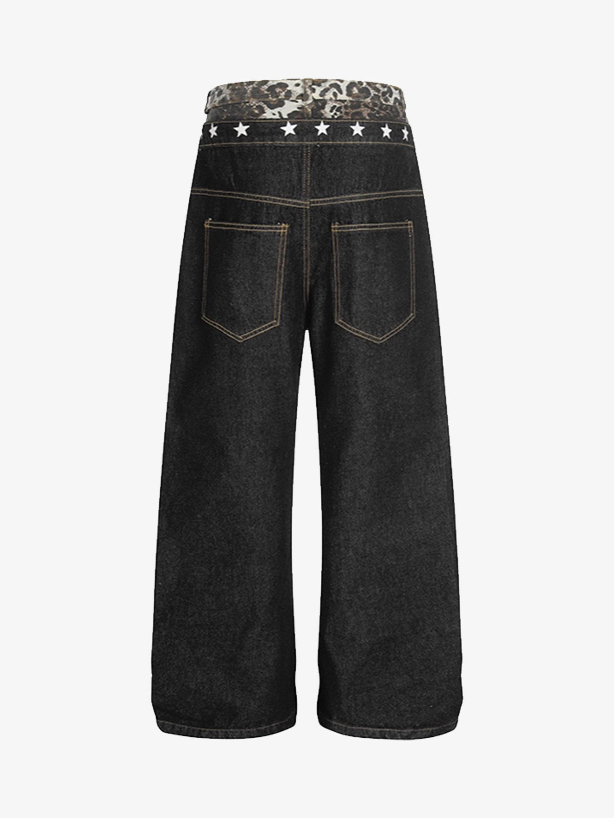Leopard Star Print Double Waist Tie Jeans