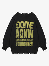Letter Print Ripped Crew Neck Sweater