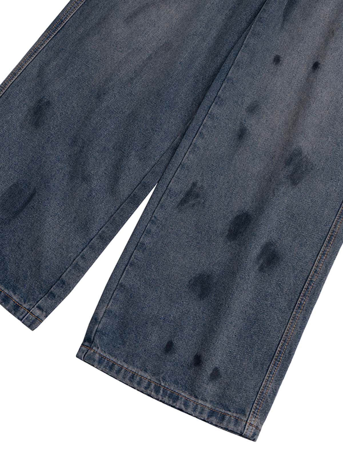 Blue Baggy Jeans with Ink Stain Splash – ink stain close-up | XoKool