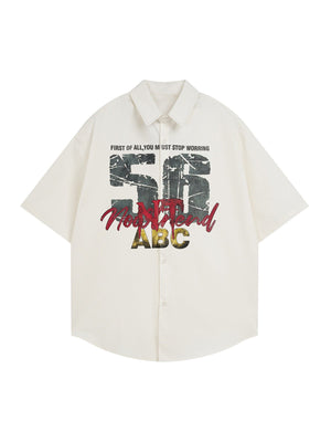 Retro Letter Print Short Sleeve Shirt - thumbnail 1