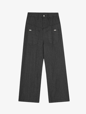 Striped Textured Reverse Pocket Pants - thumbnail 1