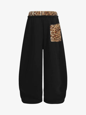 Retro Double-Waist Leopard Patch Barrel Pants - thumbnail 6