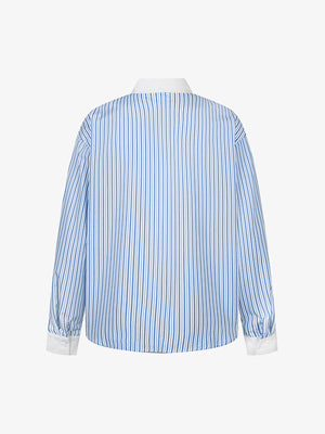 Retro Contrast Flocked Striped Long Sleeve Shirt - thumbnail 3
