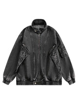 Deconstructed Stand Collar Denim Jacket