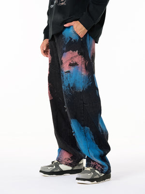 Vintage Tie-Dye Contrast Color Ripped Barrel Jeans - thumbnail 4