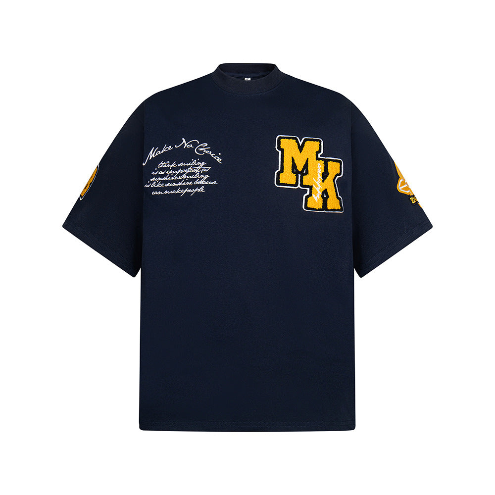 Heavy Embroidery Patch Embroidered T-Shirt - Navy