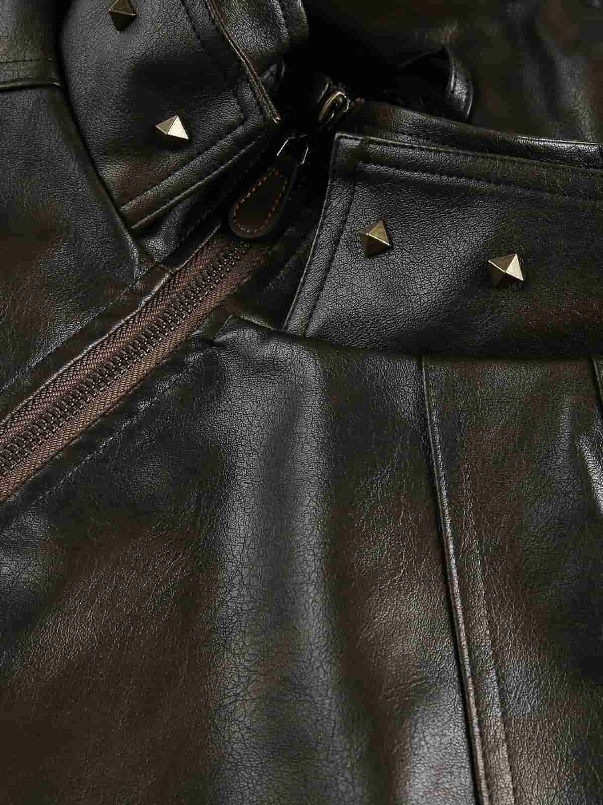 Vintage PU Leather Stand Collar Moto Workwear Vest - image 3
