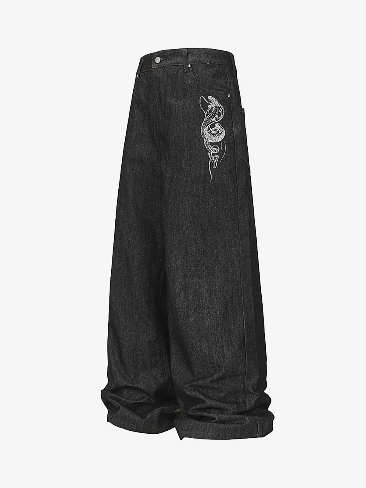 Denim Street Dark Snake Embroidery Baggy Jeans