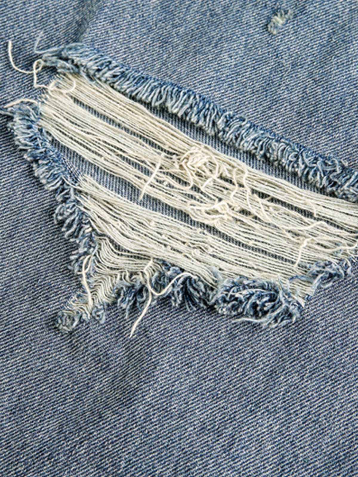 Distressed Rivet-washed Ripped Barrel Jeans - image 7