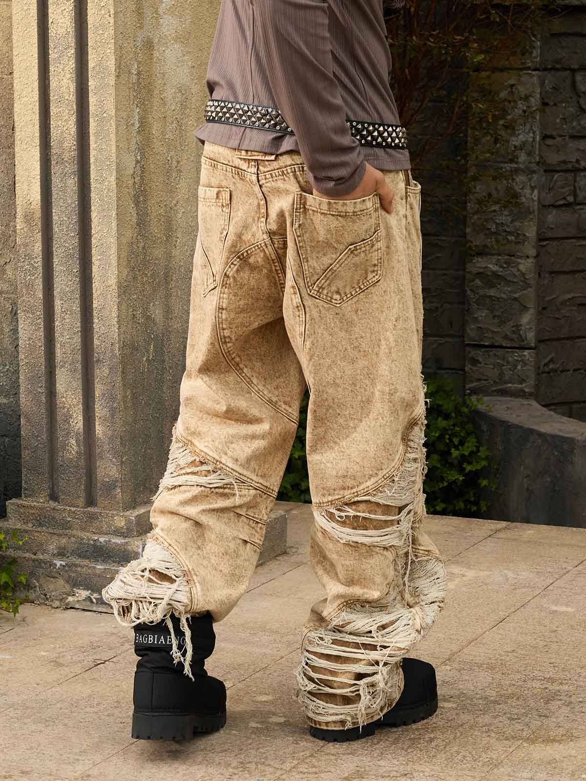 Acid Wash Moto Jeans – On model, back | XoKool