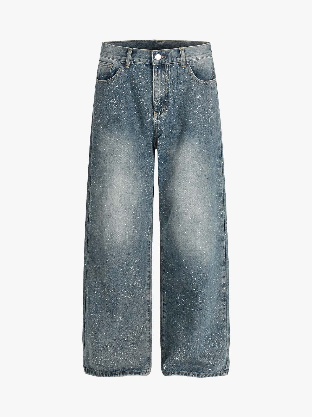 Street Distressed Washed Diamond Patch Jeans