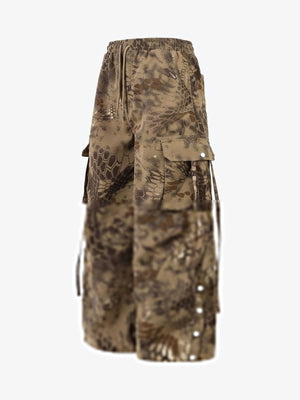 Adjustable Drawstring Python Camouflage Barrel Cargo Pants - thumbnail 2