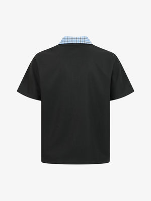 Retro Pearl Letter Plaid Collar Polo Shirt - thumbnail 3