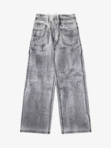 Wasteland Style Niche Design Dirty White Loose Jeans