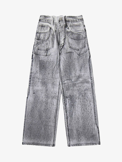 Wasteland Style Niche Design Dirty White Loose Jeans