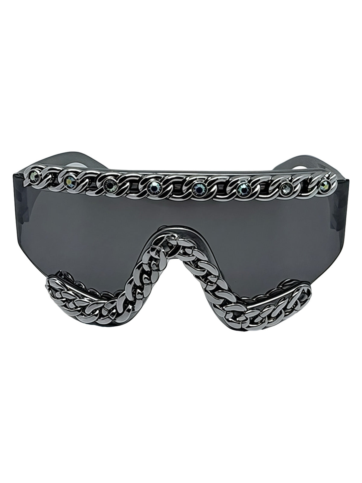 Chain-Embellished Sunglasses - Silver/ Dark Gray