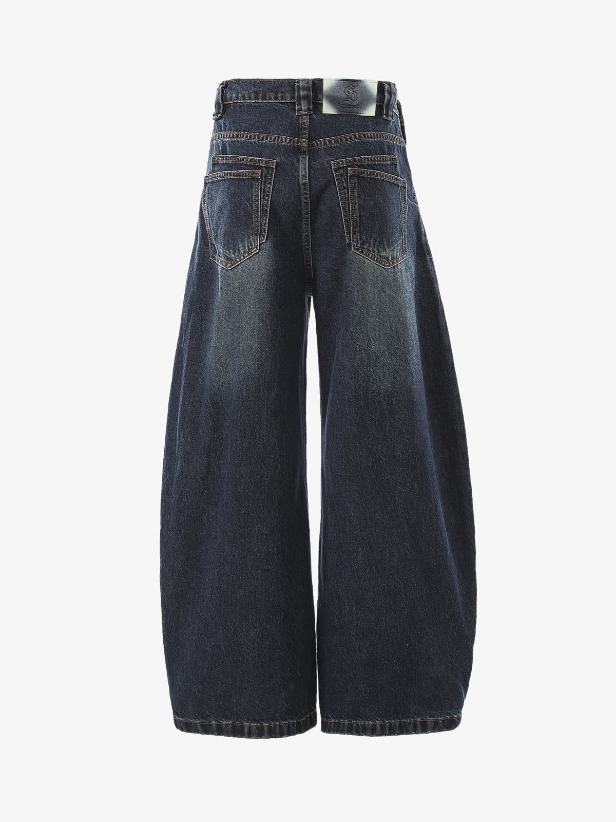 Vintage Washed Wide-Leg Double Seam Distressed Barrel Jeans