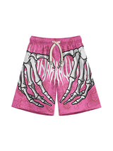 Skull Hand Print Hip Hop Shorts Quick Dry Summer Style - 10804