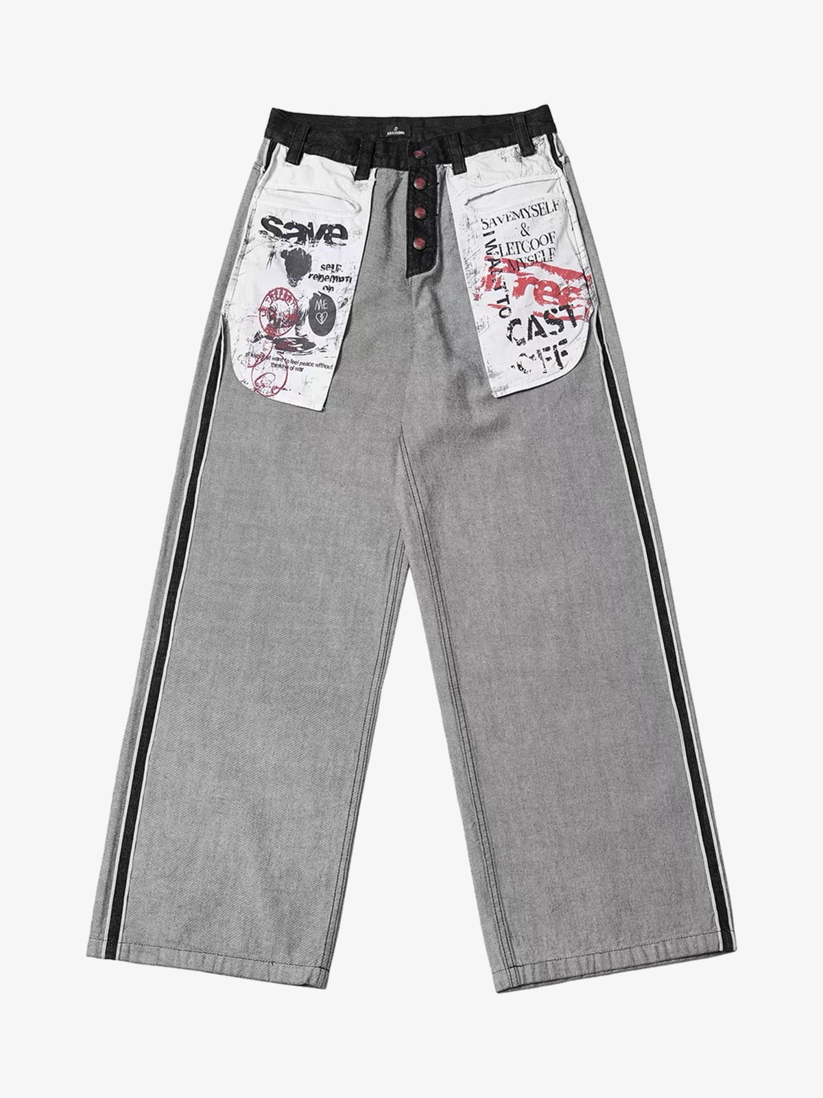 Distressed Reverse Design Large Pocket Printed Jeans