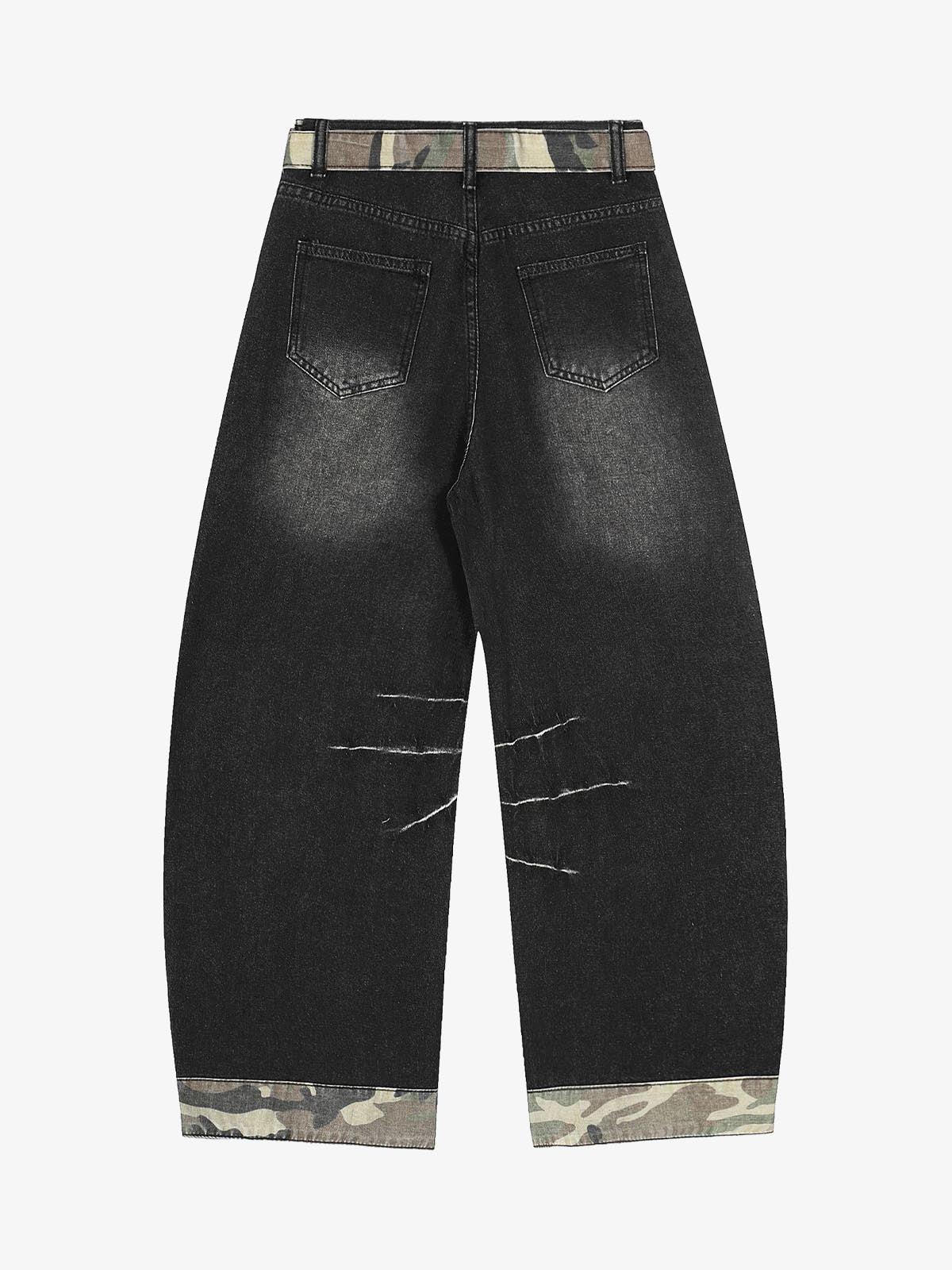 Vintage Washed Ripped Camouflage Patchwork Jeans
