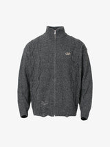 Turtleneck Cardigan Zip-Up Cable Sweater