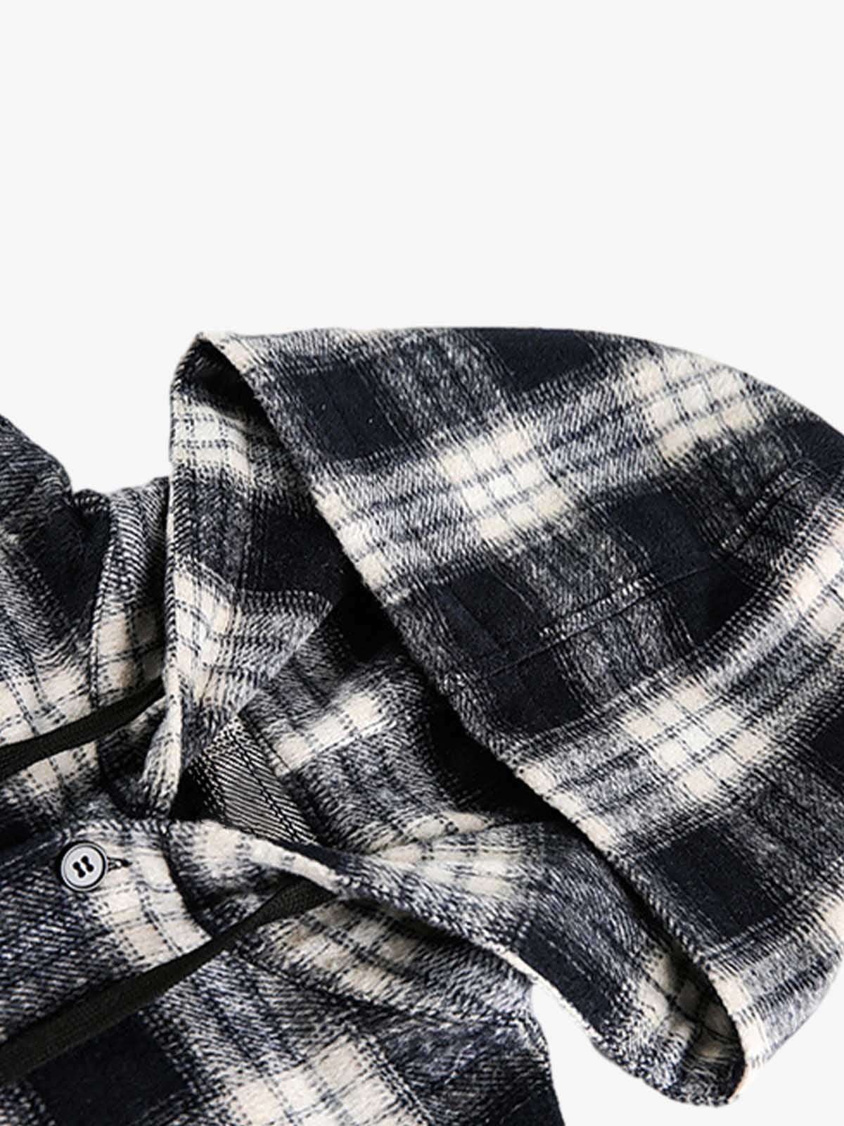 Vintage Black And White Plaid Angel Embroidered Hooded Shirt - image 4