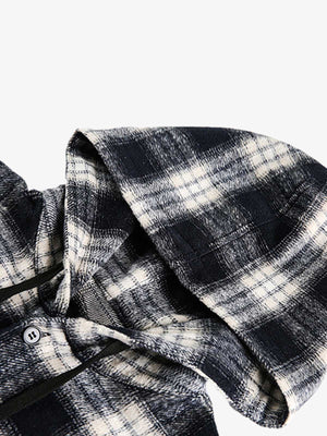 Vintage Black And White Plaid Angel Embroidered Hooded Shirt - thumbnail 4