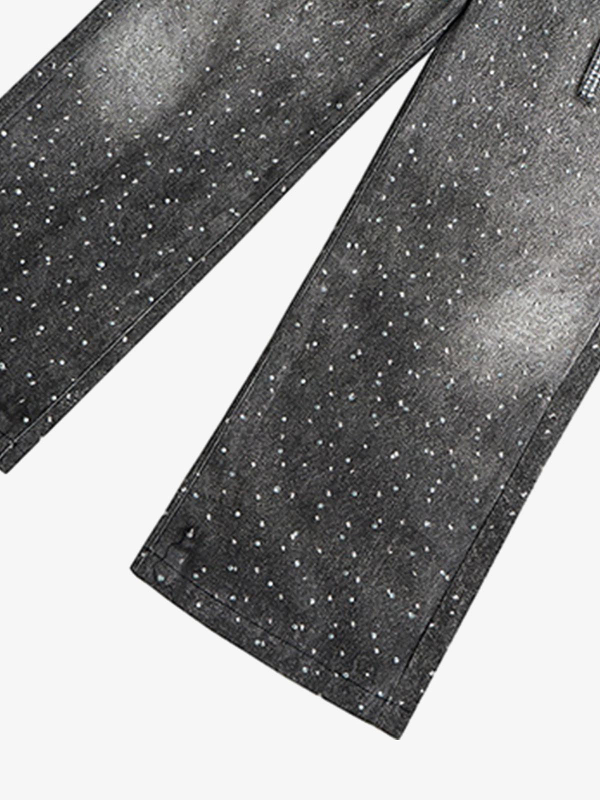 Denim Distressed Belt Diamond Decorated Jeans - image 9