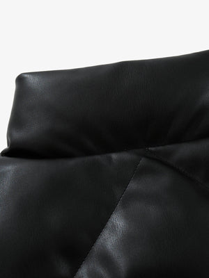 Minimalist Faux Leather Stand Collar Puffer Vest - thumbnail 9