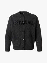 Retro Diamond Check Hollow Knit Cardigan Sweater