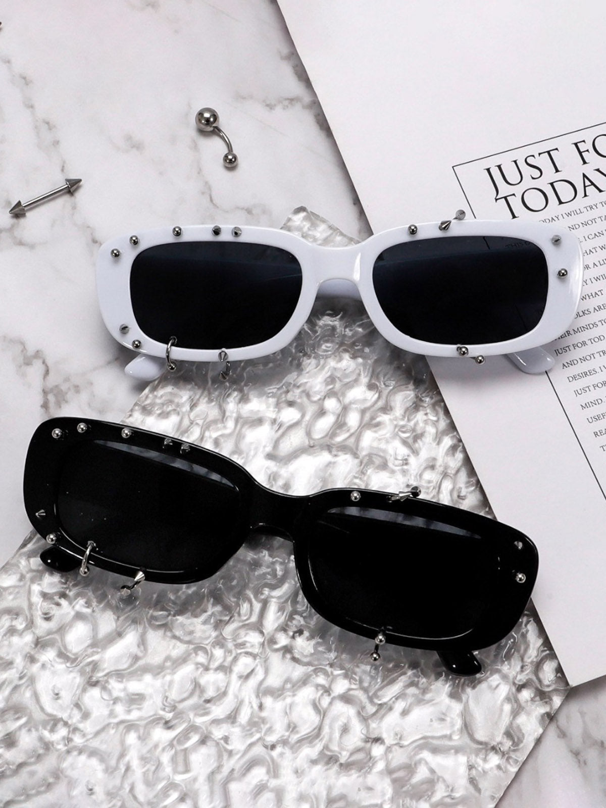 Retro Punk Studded Small Square Frame Sunglasses - image 7