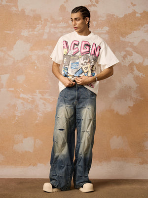 Pleated stacked jeans – on model, full front | XoKool