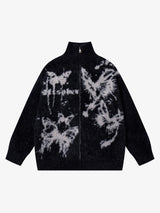 Ink Butterfly Jacquard High-Neck Zip Cardigan Sweater