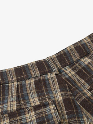 Vintage Plaid Pleated Multi-Pocket Cargo Casual Pants - thumbnail 5