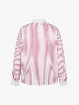Retro Contrast Flocked Striped Long Sleeve Shirt - thumbnail 4