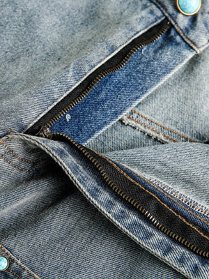 Distressed Rivet-washed Ripped Barrel Jeans - thumbnail 5