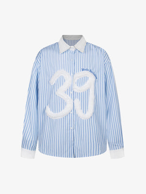Retro Contrast Flocked Striped Long Sleeve Shirt - thumbnail 1