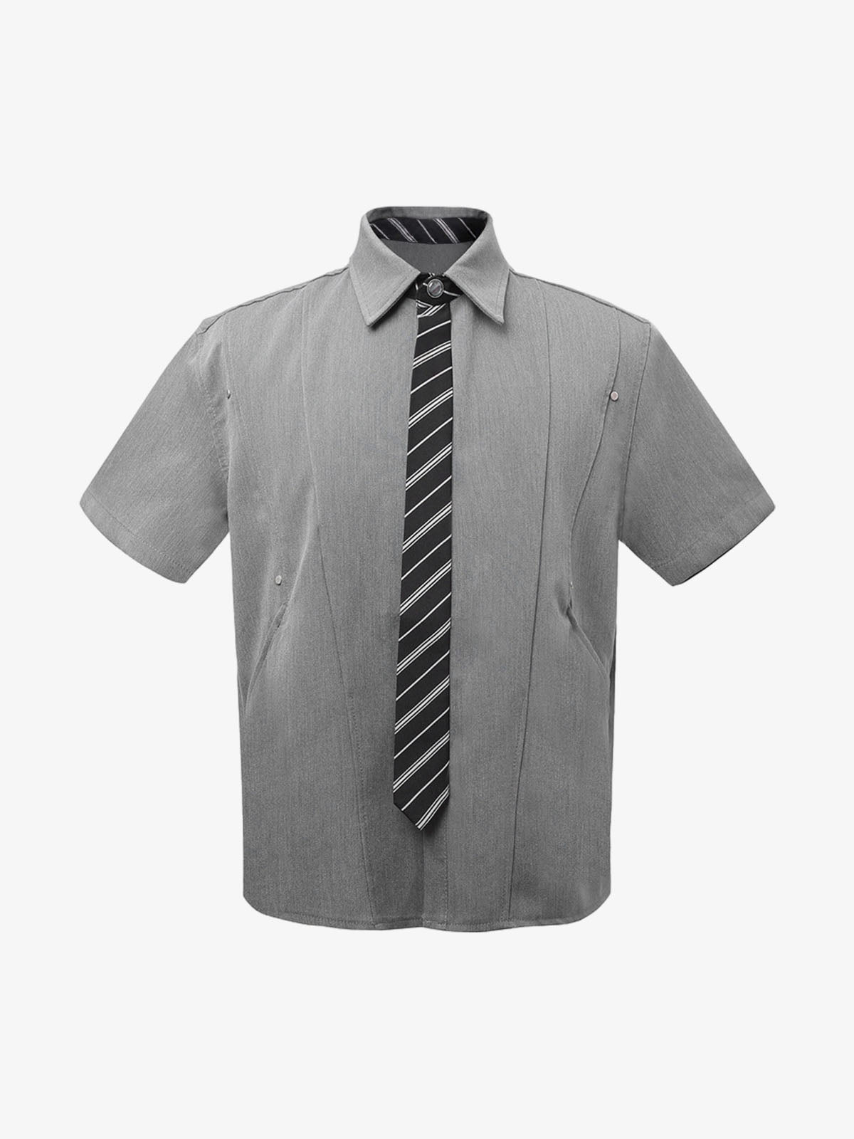 Deconstructed Patchwork Tie Short-Sleeved Shirt - Dark Gray