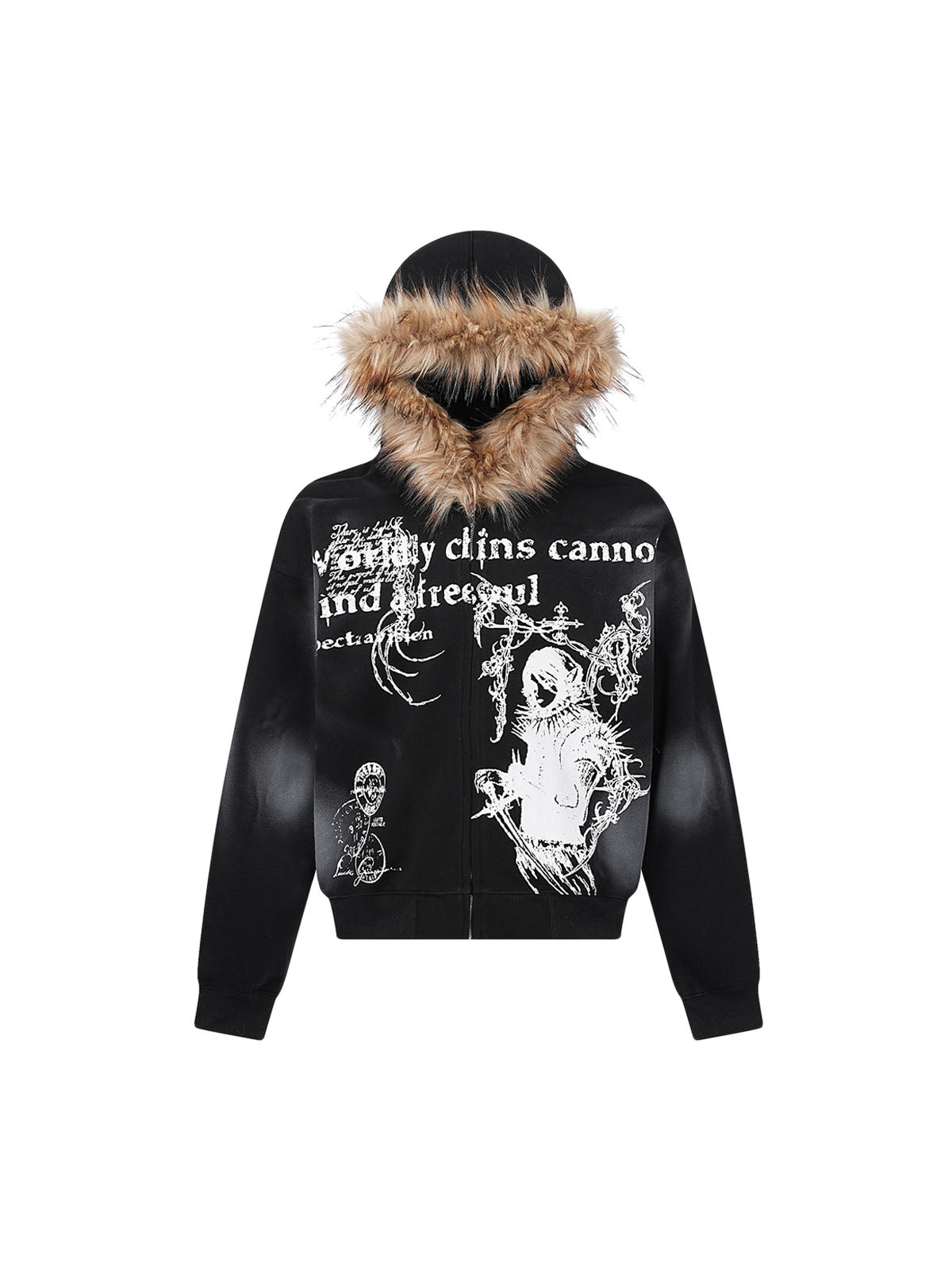 Wasteland Fur Hooded Zip Up Jacket Streetwear - 2001