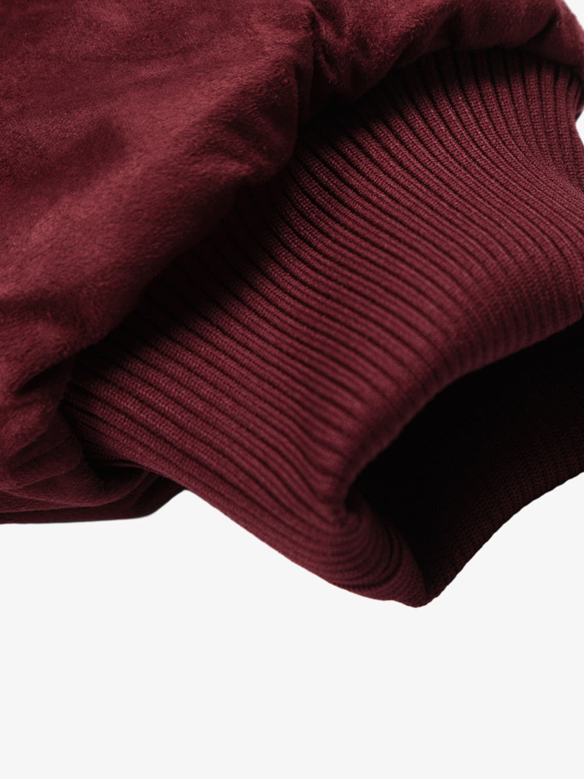 Suede bomber jacket – ribbed cuff close-up | XoKool