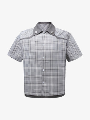 Faux Two-piece Pearl Button Plaid Short-Sleeved Shirt - thumbnail 1
