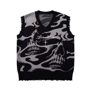 High Street Dark Skull Frayed-edge V-neck Sweater Vest - thumbnail 11