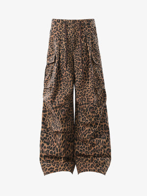 Retro Leopard Print Pleated Pocket Casual Pants - thumbnail 1