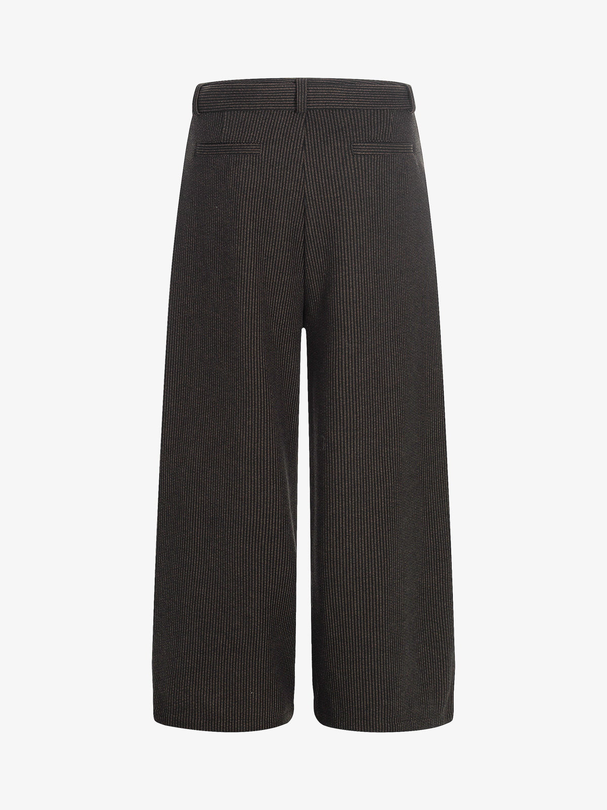 Pantalones plisados de canalé fino con cinturón para atar – café, vista trasera plana | XoKool