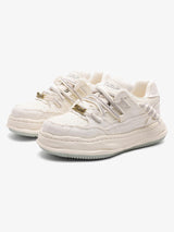 Retro Washed Denim Low Top Platform Sneakers