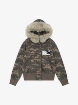 Camouflage Cardigan Utility Zip Up Fur Hooded Jacket