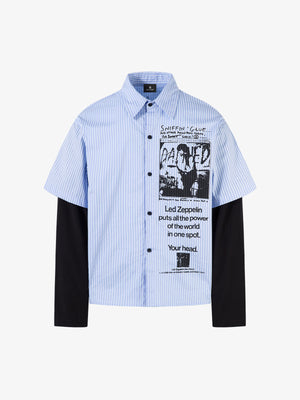 Vintage Illustration Striped Faux Two-Piece Shirt - thumbnail 1