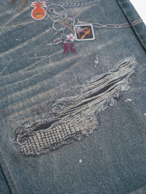Charm print ripped jeans – rip + charm print close-up | XoKool