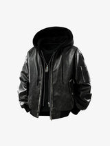 Retro Distressed Washed PU Leather Cotton Jacket